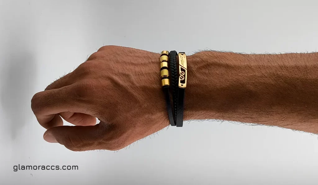 golden cartier plaque Leather bracelet for men