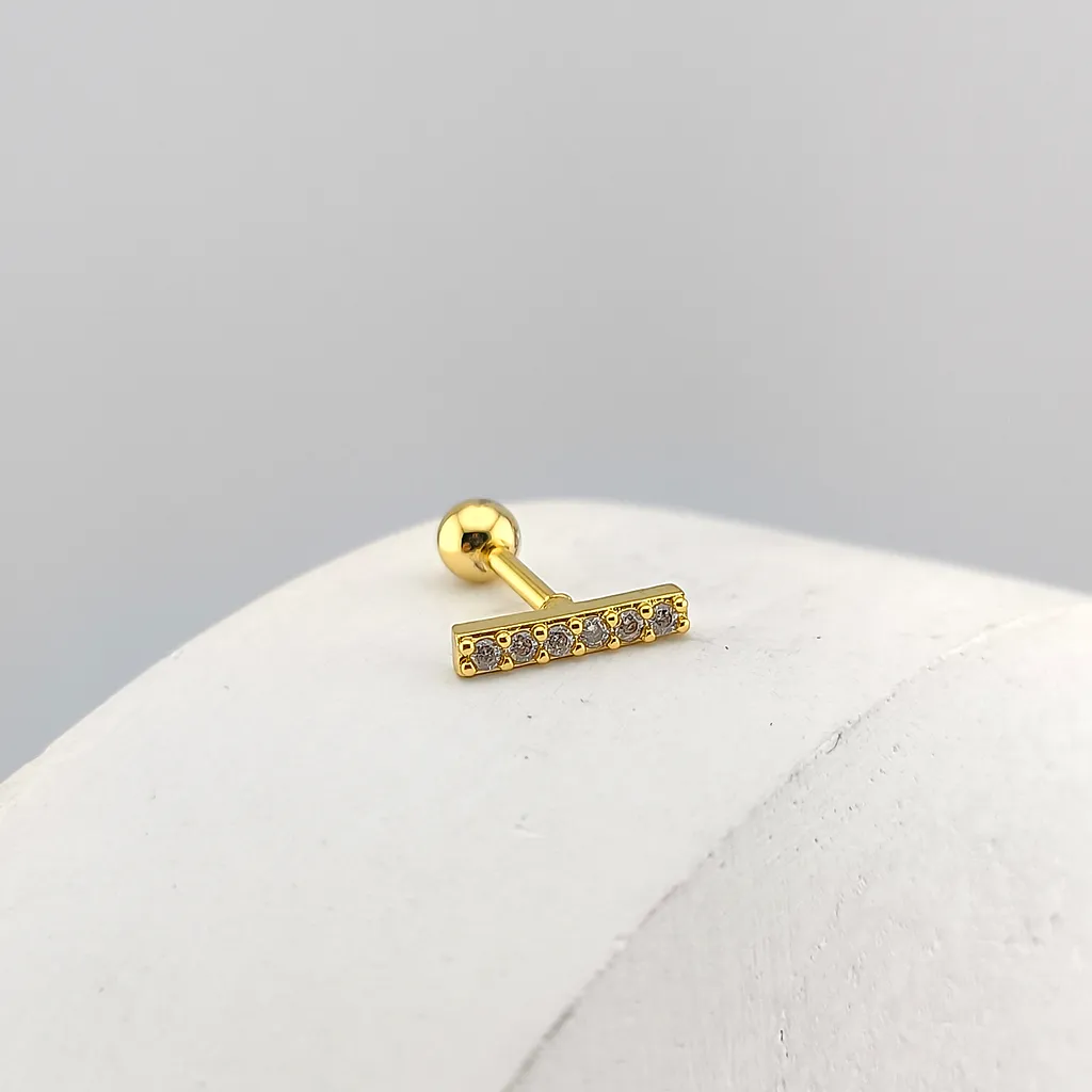 پیرسینگ گوش زنانه طلایی نگین خطی - Image 2